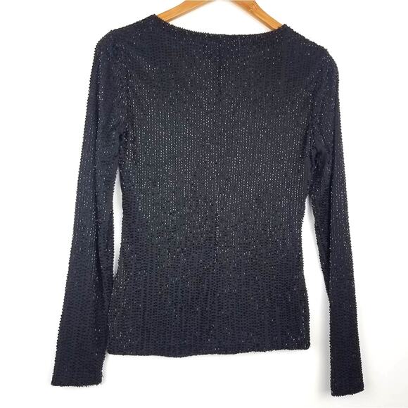 Ralph Ralph Lauren | Beaded Black Long Sleeve Top Sparkly - Picture 2 of 7